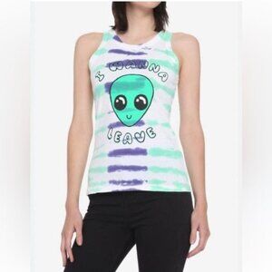 Black Matter Tie-Dye Tank Top "I Wanna Leave" Alien Print Womens XL 100% Cotton